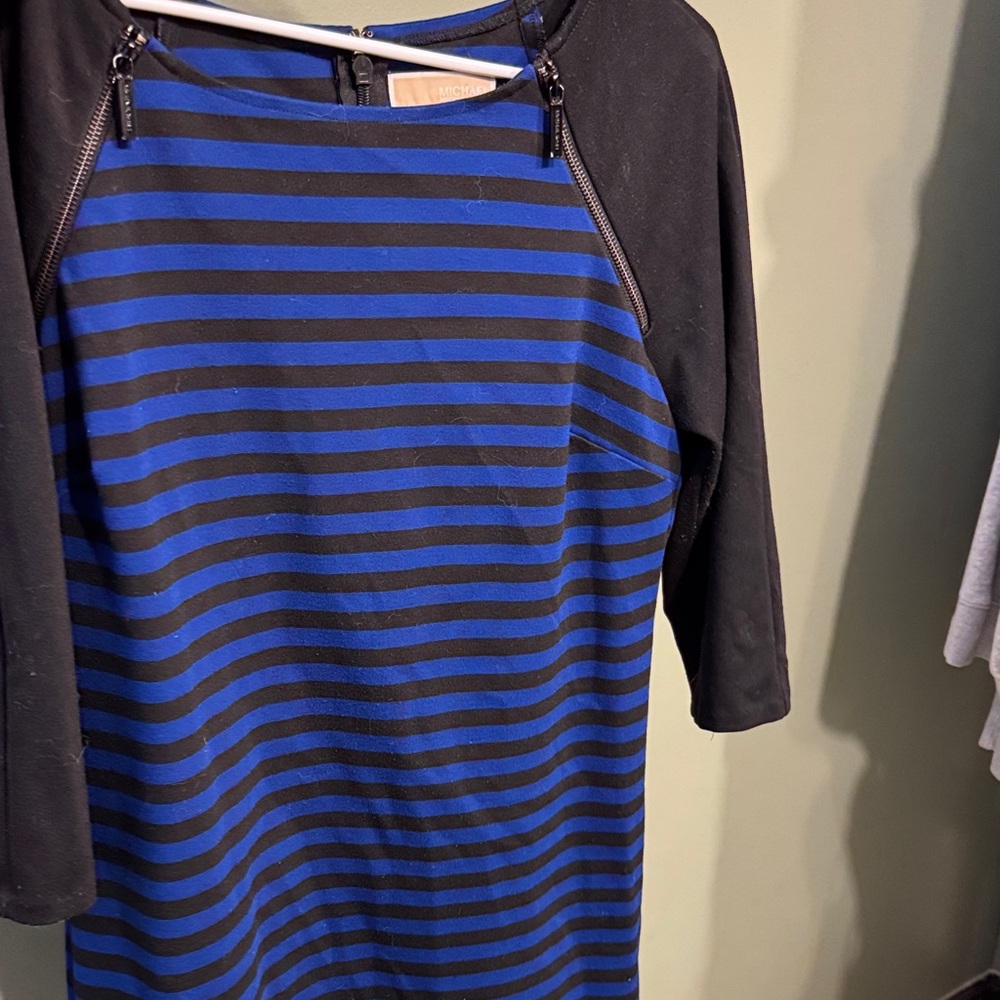 Michael Kors Black and Blue Striped Garment